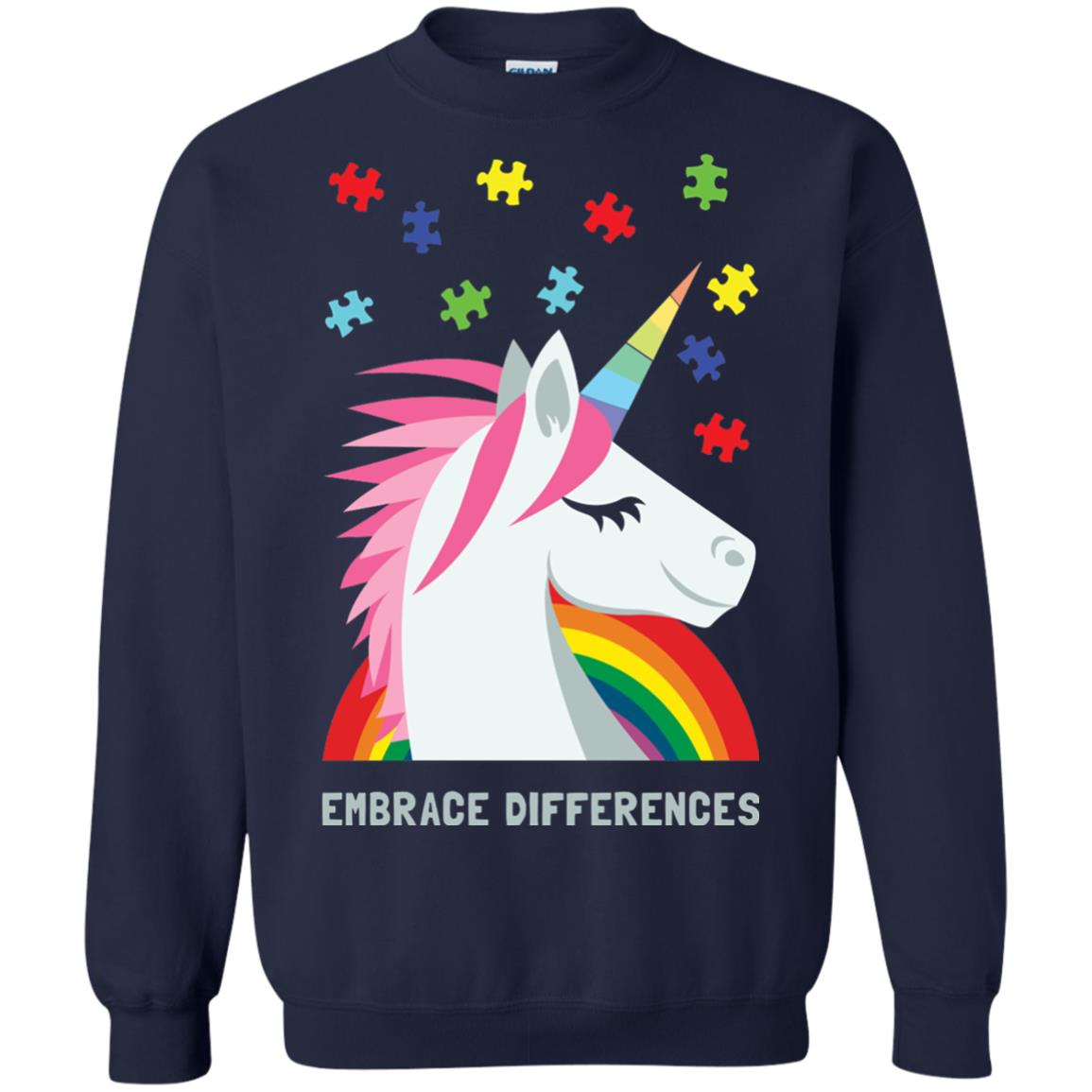 Autism Awareness Shirt Unicorn Puzzle Embrace Differences Navy