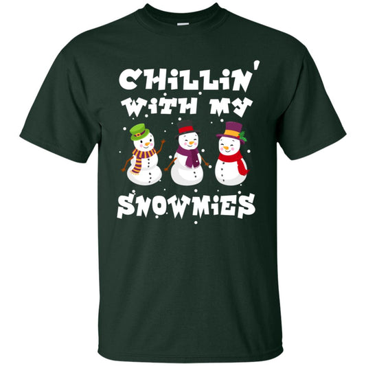 Chillin' With My Snowmie Snowman X-mas Gift Shirt For Mens Womens Kids Forest