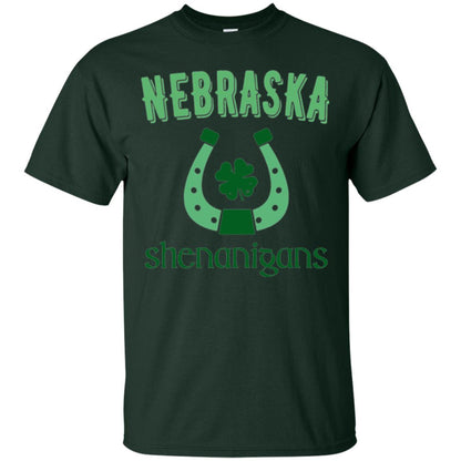 Nebraska Shenanigans Horseshoe Clover St Patrick_s Day T-shirt Forest