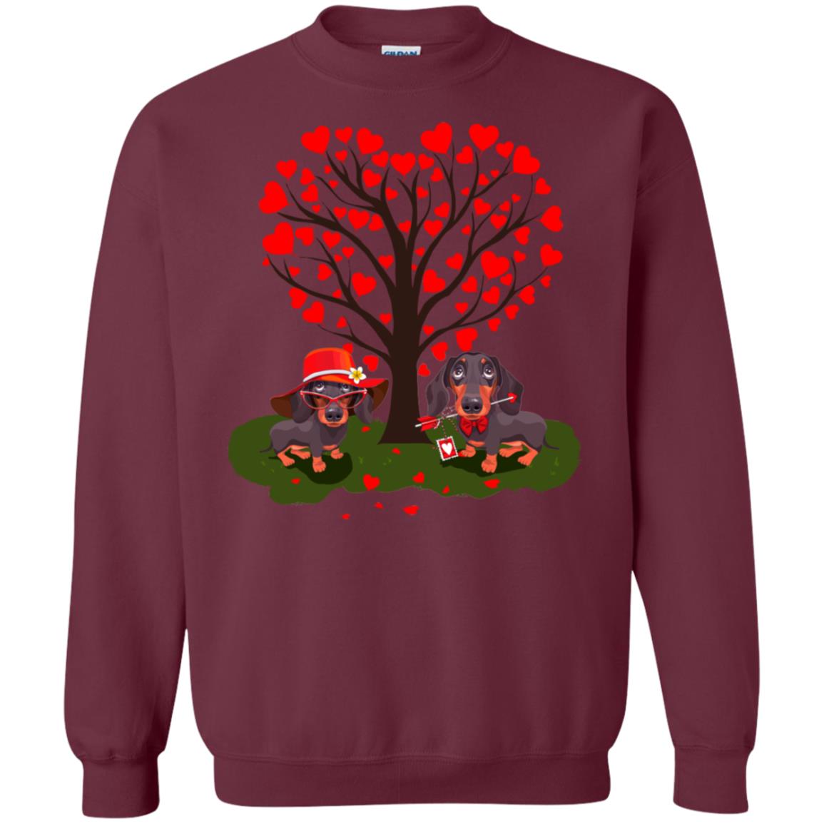 Valentine Dachshund Couple Heart Tree Shirt Maroon