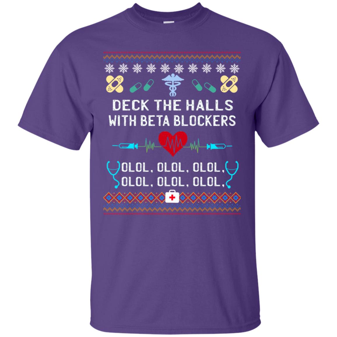 Deck The Halls With Beta Blockers Nursing X-mas Quote Shirt Purple