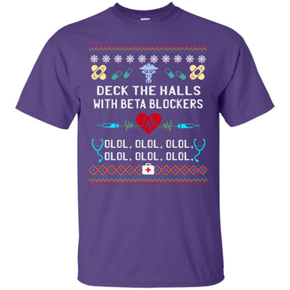 Deck The Halls With Beta Blockers Nursing X-mas Quote Shirt Purple