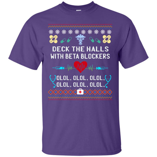 Deck The Halls With Beta Blockers Nursing X-mas Quote Shirt Purple