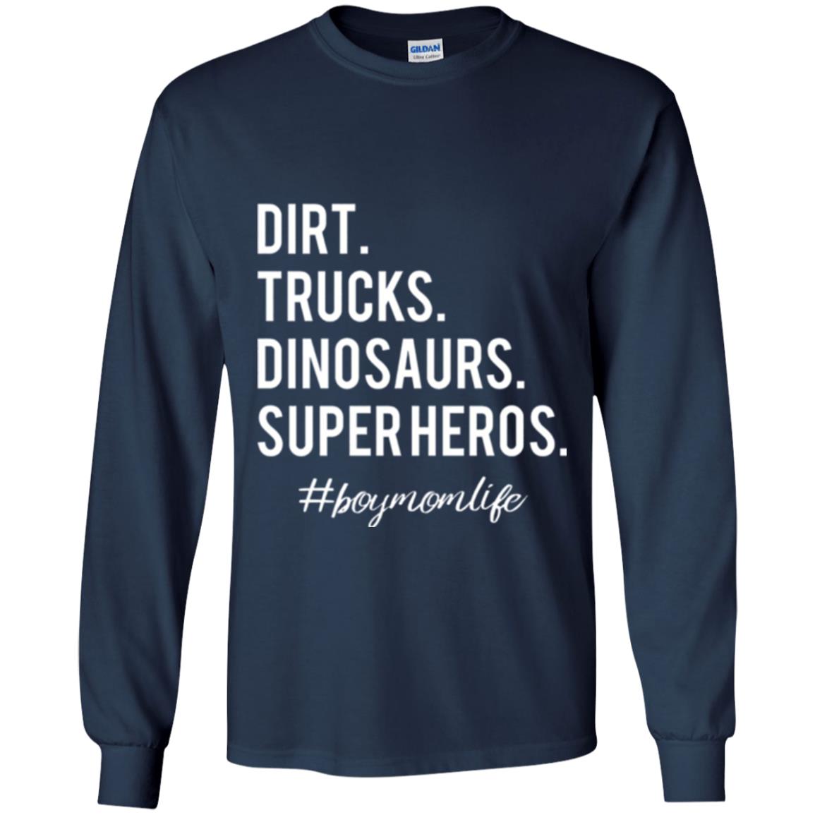 Dirt Trucks Dinosaurs Super Heros #boymomlife Mommy T-shirt Navy