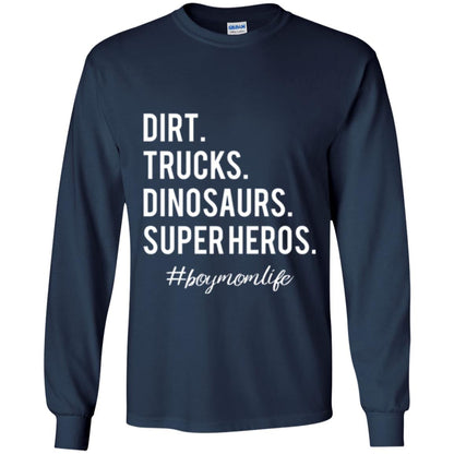 Dirt Trucks Dinosaurs Super Heros #boymomlife Mommy T-shirt Navy