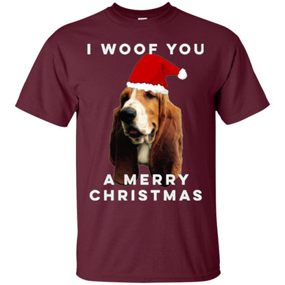 Basset Hound T-shirt I Woof You A Merry Christmas Maroon