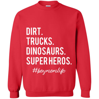 Dirt Trucks Dinosaurs Super Heros #boymomlife Mommy T-shirt Red