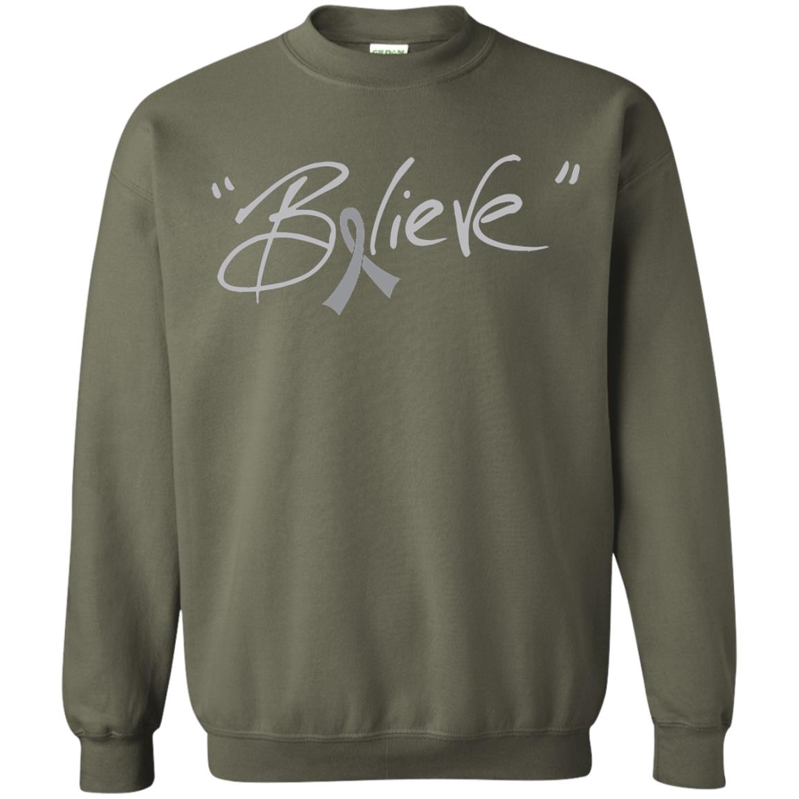 Brain Cancer Awareness Shirt Grey Ribbon Believe Military Green