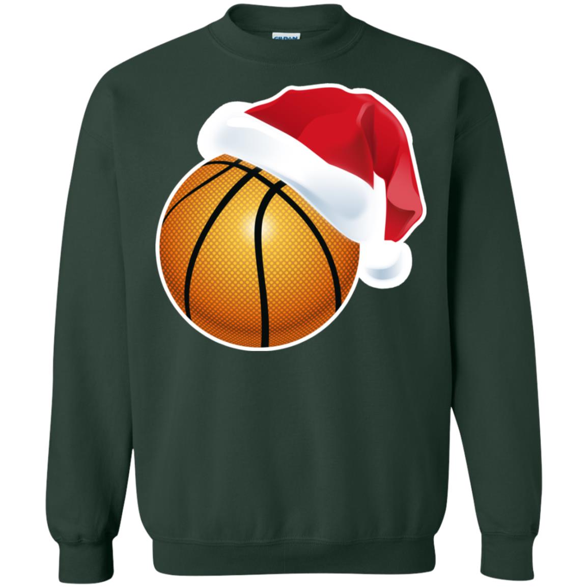 Basketball With Santa Claus Hat X-mas Shirt For Basketball Lovers Forest Green