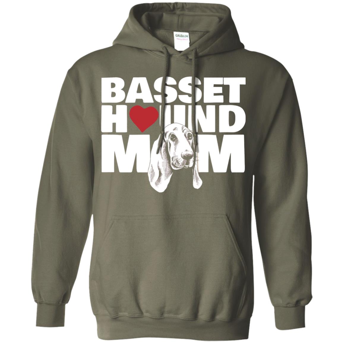 Basset Hound Mom Heart T-shirt Military Green