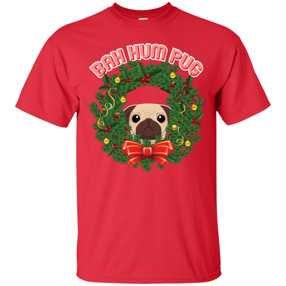Christmas T-Shirt Bah Hum Pug Red