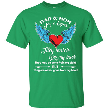 Dad And Mom My Angels They Watch Over My Back Family T-shirt Irish Green