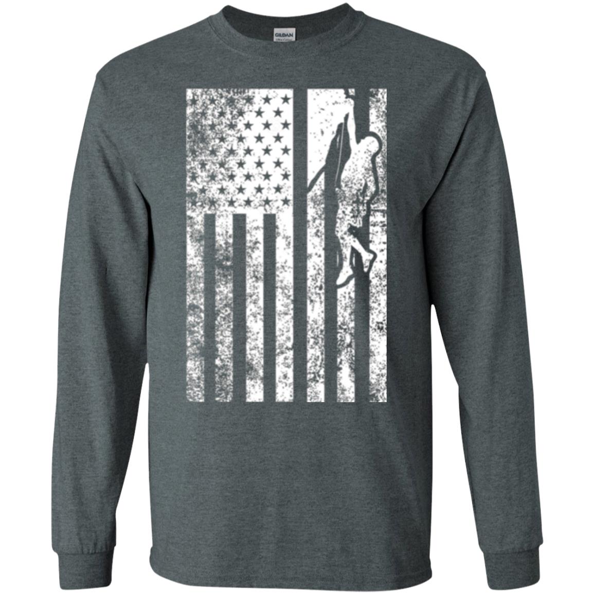 Rock Climbing T Shirt - Rock Climbing Flag Of United States T-shirt Dark Heather
