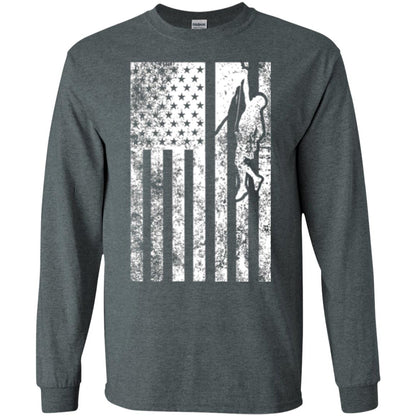 Rock Climbing T Shirt - Rock Climbing Flag Of United States T-shirt Dark Heather