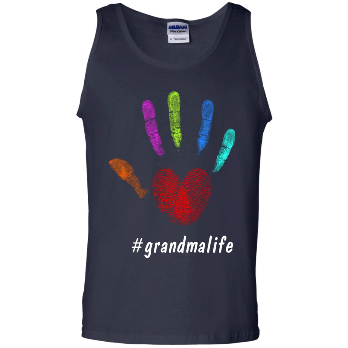 Grandma Life Fingerprint Heart Hand Grandmom Grandmother Shirt Navy