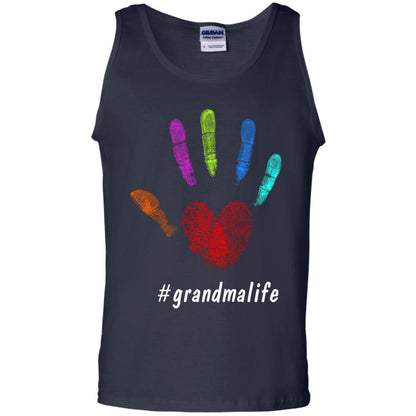 Grandma Life Fingerprint Heart Hand Grandmom Grandmother Shirt Navy