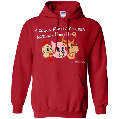 A Cow A Pig And A Chicken Walk Into A Bar-b-q The End Shirt Red