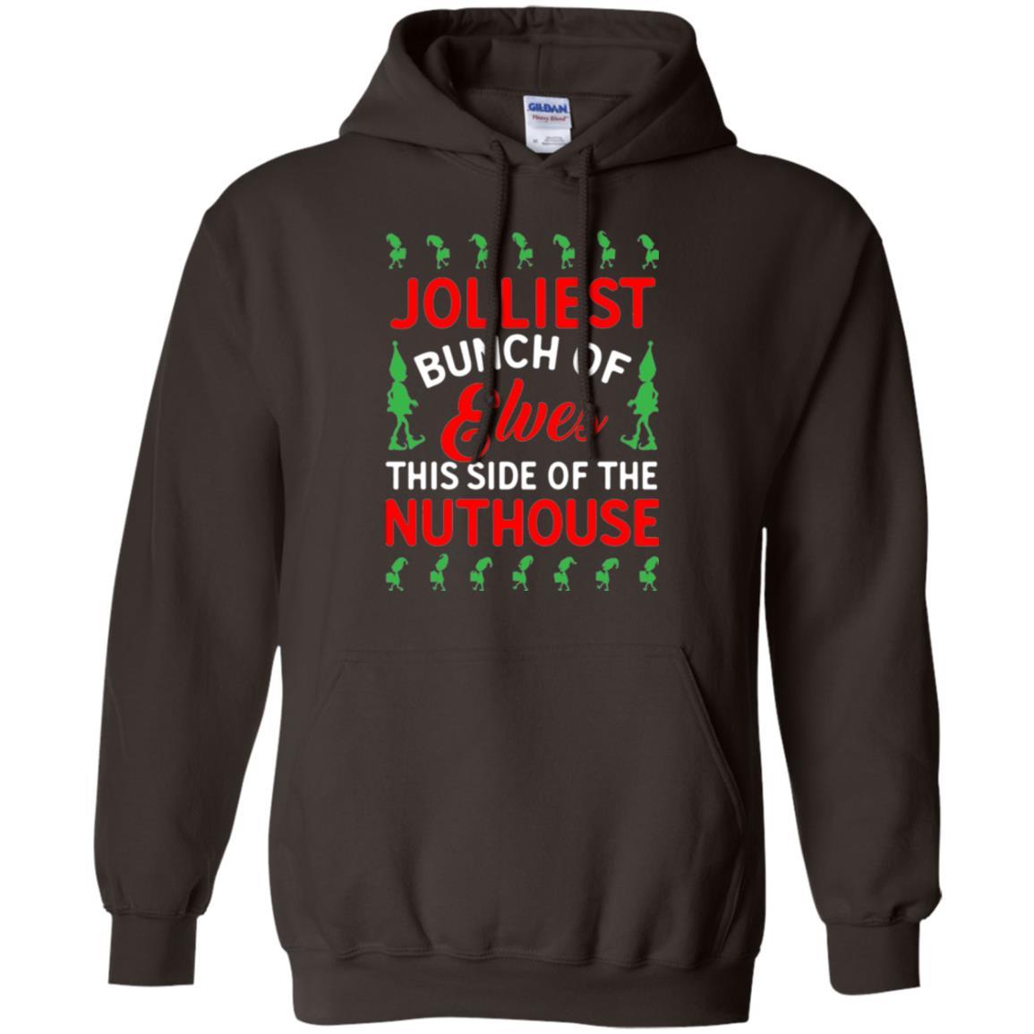 Christmas T-shirt Jolliest Bunch Of Elves This Side Of The Nuthouse Dark Chocolate