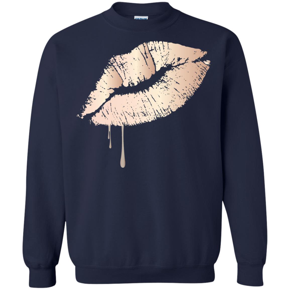 Rose Gold Dripping Lips T-shirt Navy