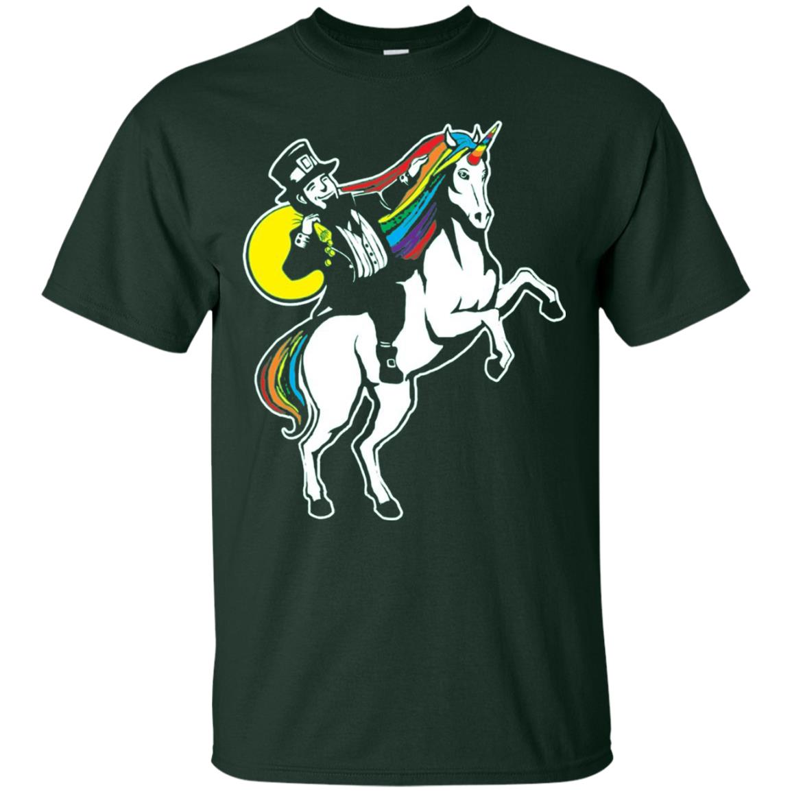 St Patrick Day Lepricorn Leprechaun Riding Unicorn T-shirt Forest