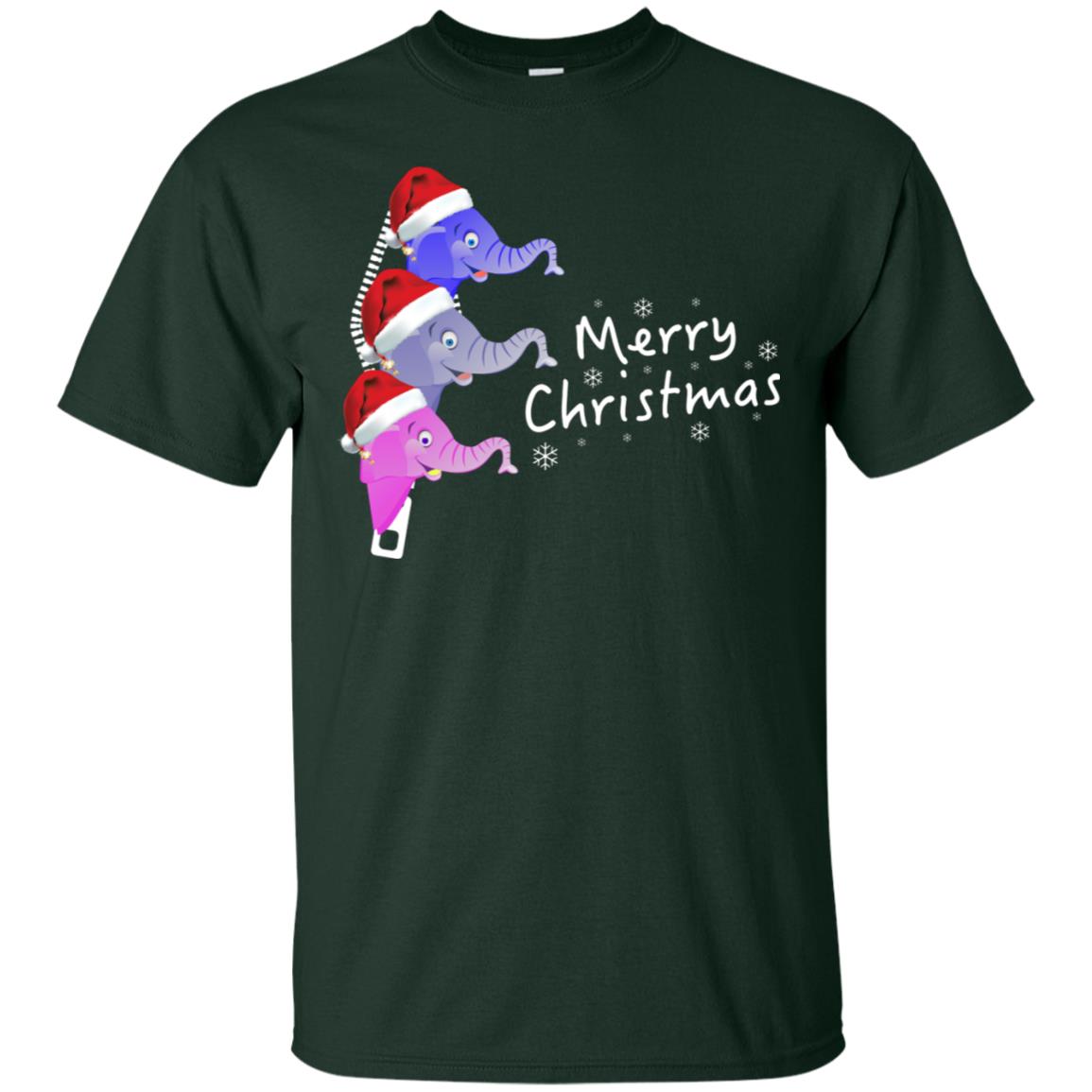Merry Christmas Elephant With Santa Hat In Pocket Zip X-mas Gift Shirt Forest