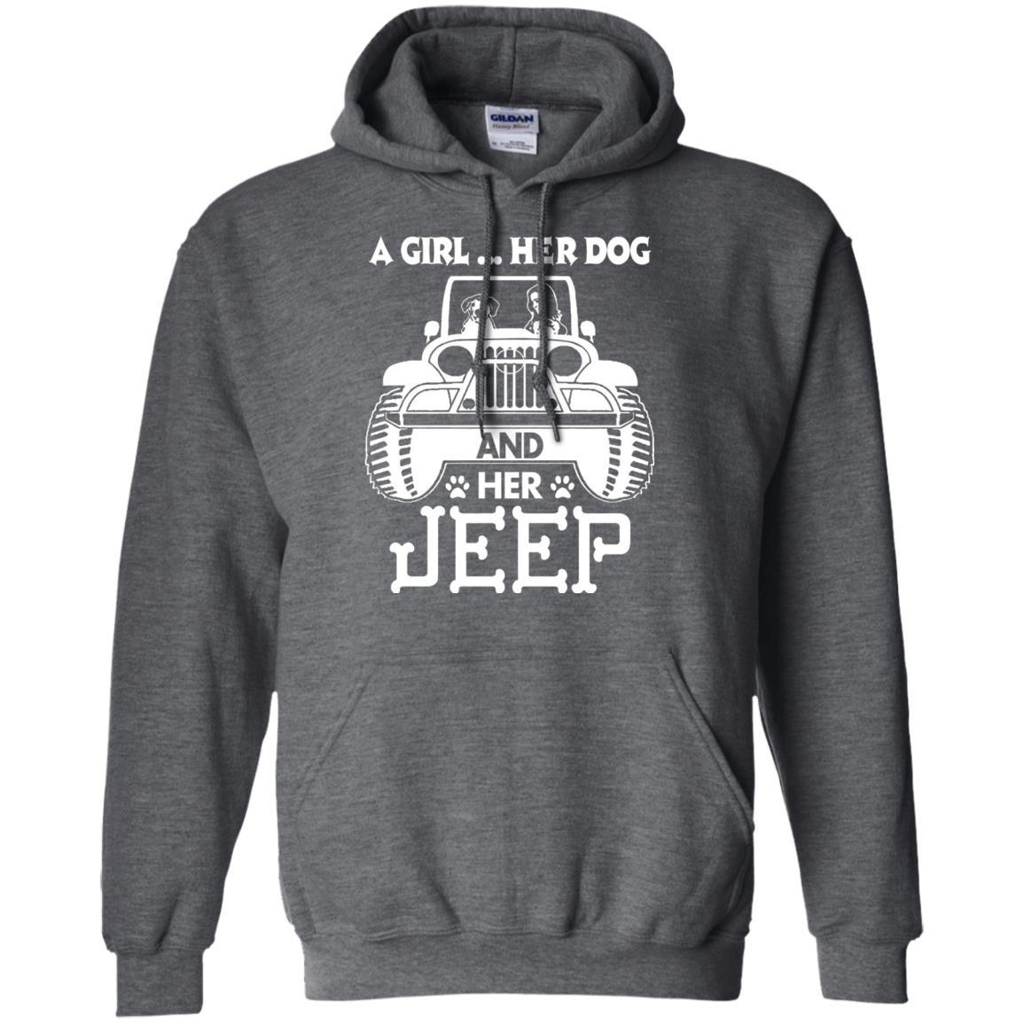 Dog Lover T-shirt A Girl Her Dog And Her Jeep Dark Heather