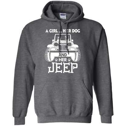 Dog Lover T-shirt A Girl Her Dog And Her Jeep Dark Heather