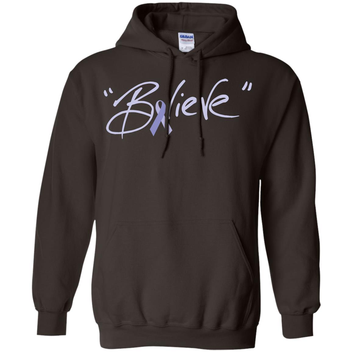 Esophageal And Stomach Cancer Awareness Shirt Periwinkle Blue Ribbon Believe Dark Chocolate