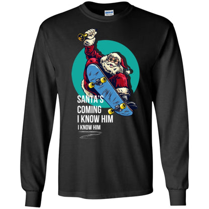 Christmas T-shirt Santa's Coming I Know Him Black