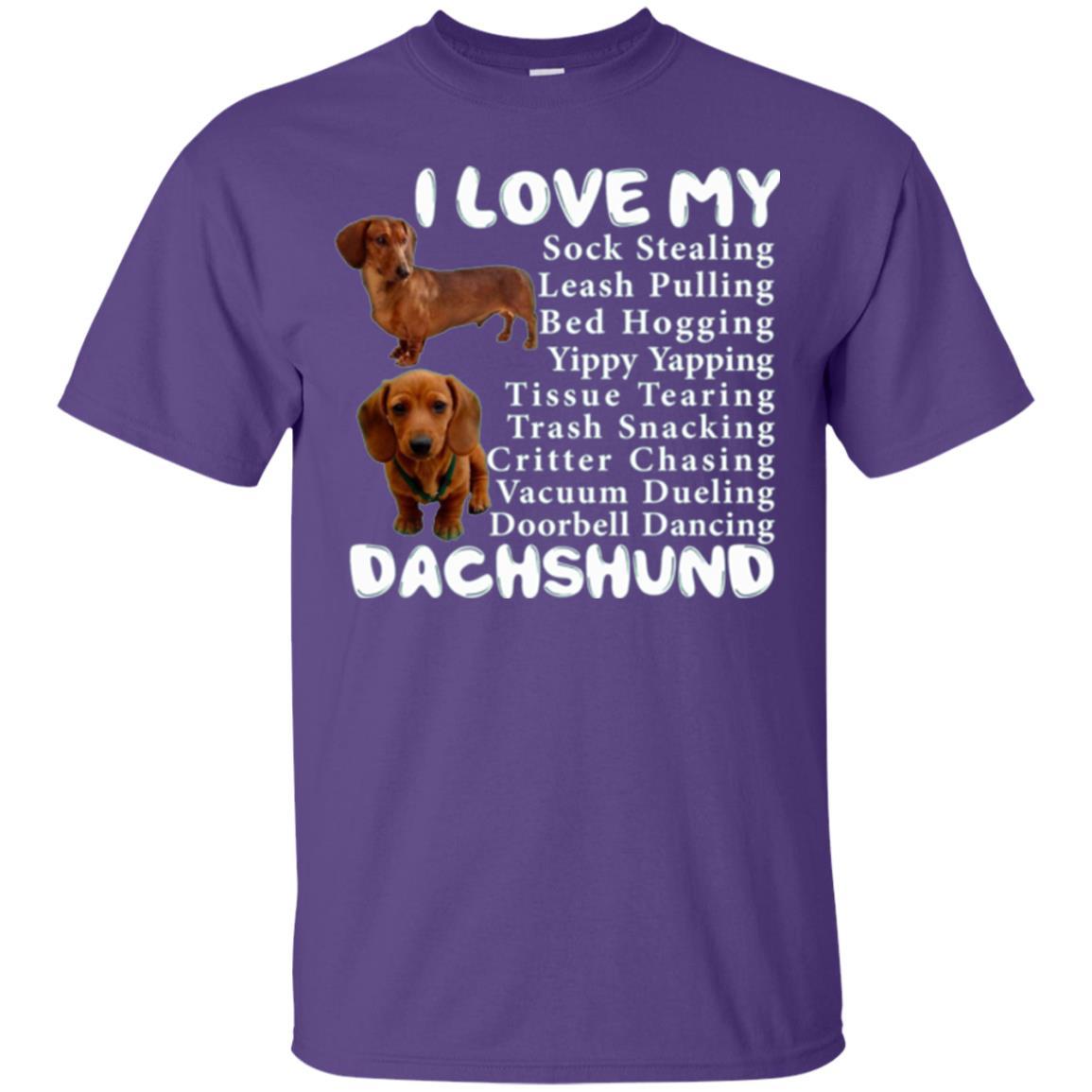 Dachshund T-shirt Sock Stealing Bed Hogging Purple