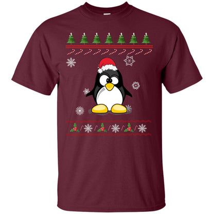 Penguin With Santa Hat Merry X-mas Ugly Christmas Gift Shirt For Mens Womens Kids Maroon