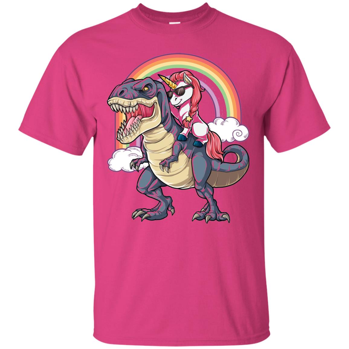 Unicorn Riding Dinosaur Unicorns Rainbow T-shirt Heliconia
