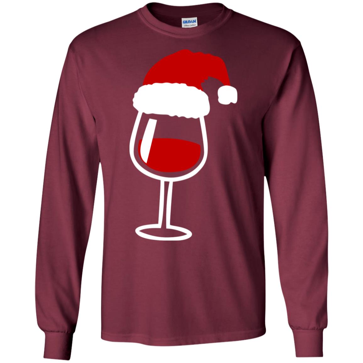 Twinkle Red Wine Glass Santa Hat X-mas Gift Shirt Maroon