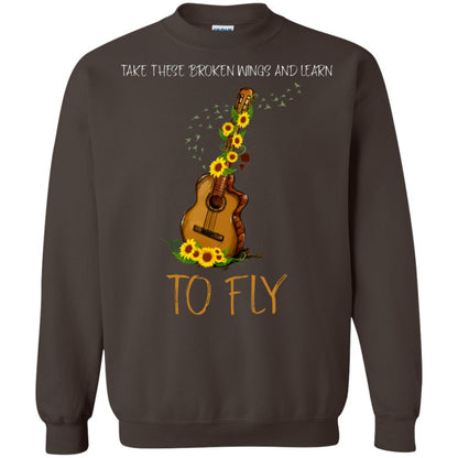 Take These Broken Wings And Learn To Fly Guitar Quote Shirt Dark Chocolate