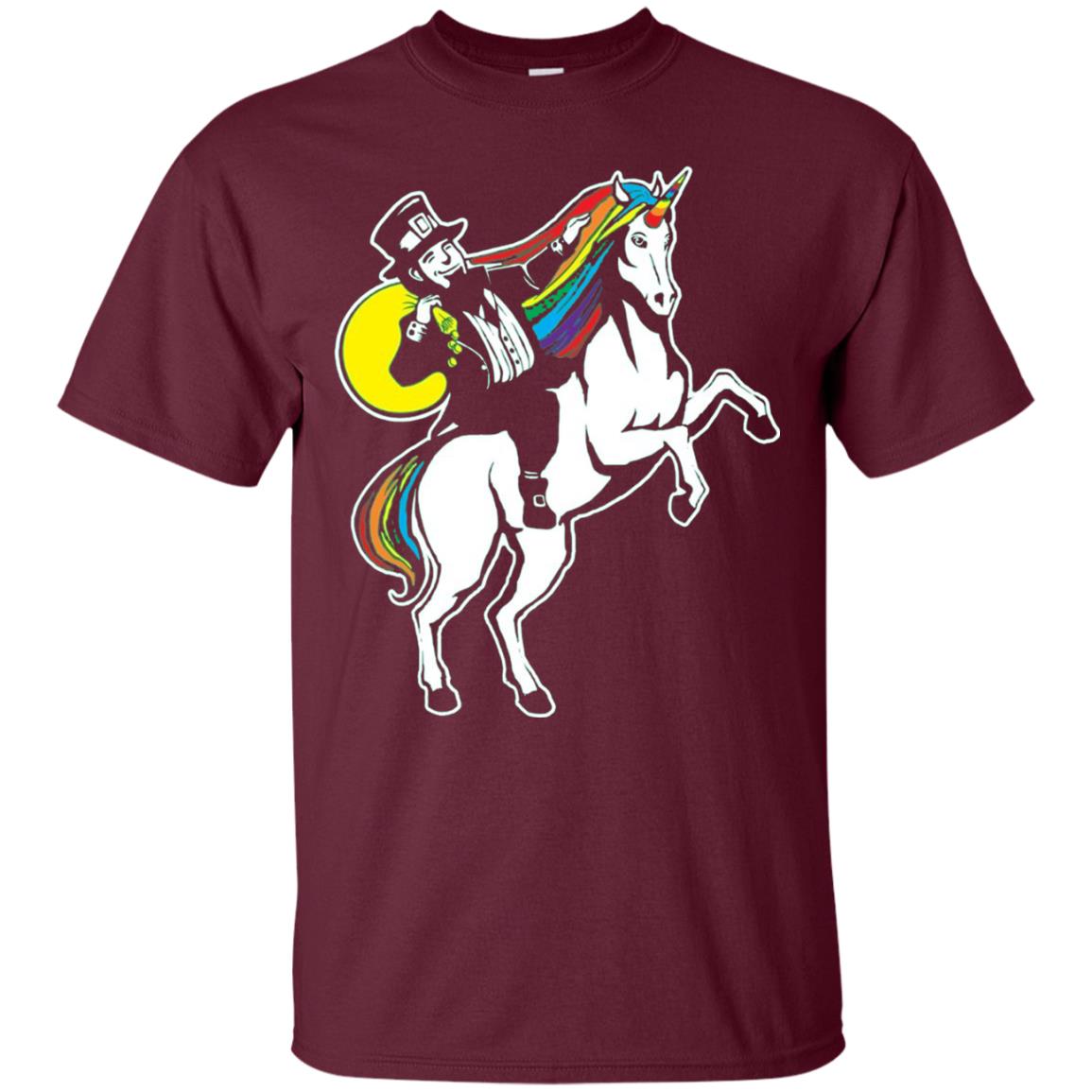 St Patrick Day Lepricorn Leprechaun Riding Unicorn T-shirt Maroon