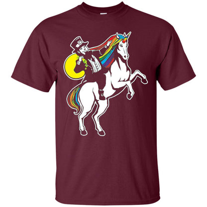 St Patrick Day Lepricorn Leprechaun Riding Unicorn T-shirt Maroon