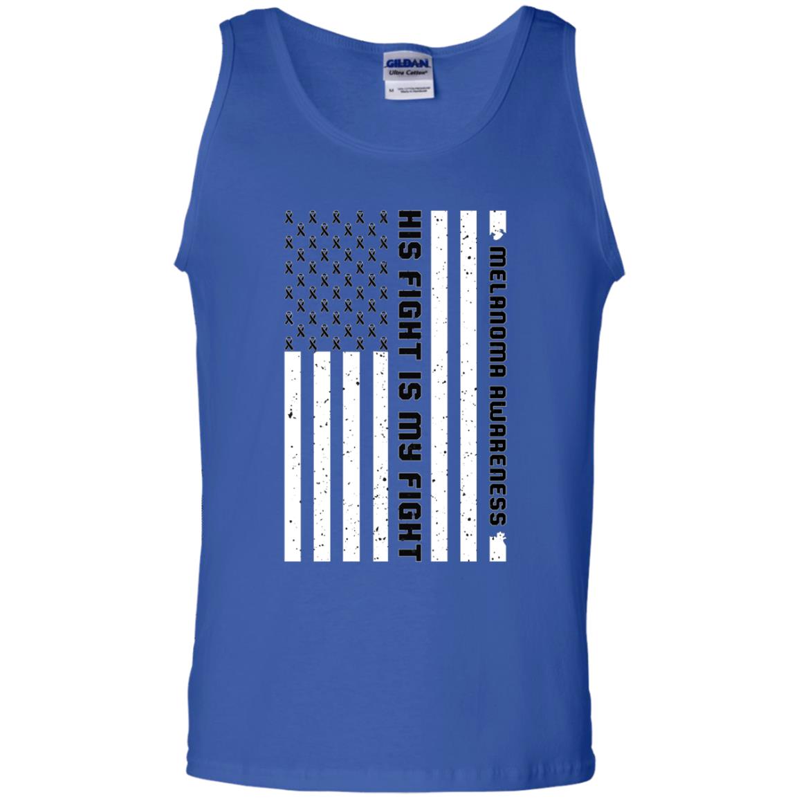 Melanoma Awareness His Fight Is My Fight Black Ribbon Stars Flag Of Usa Shirt Royal