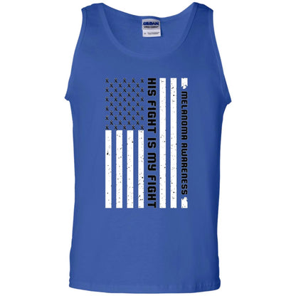 Melanoma Awareness His Fight Is My Fight Black Ribbon Stars Flag Of Usa Shirt Royal