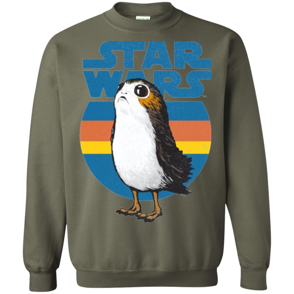 Film T-shirt Star Wars Last Jedi Porg Retro Stripes Logo Graphic Military Green