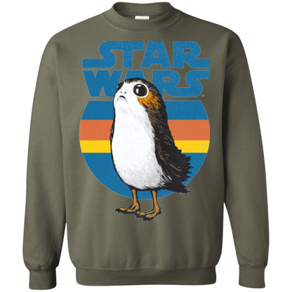 Film T-shirt Star Wars Last Jedi Porg Retro Stripes Logo Graphic Military Green