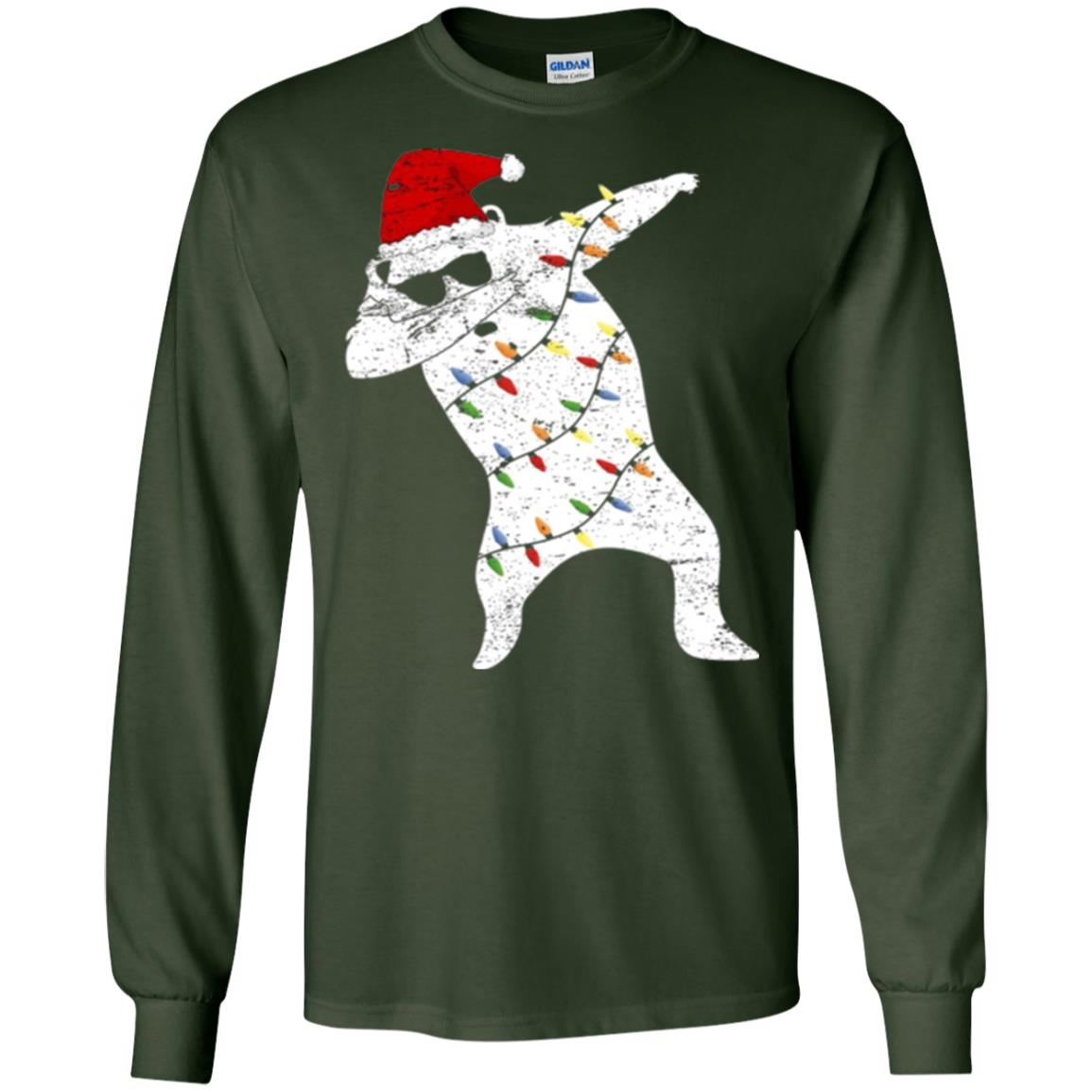 Christmas T-shirt Santa Bear Dabbing Lights Sunglasses Forest Green