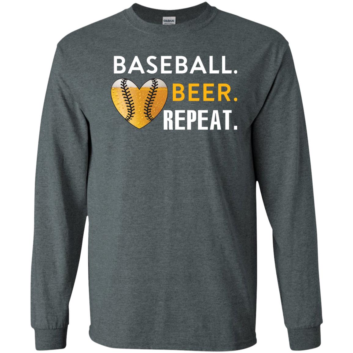 Baseball Lover T-shirt Beer Repeat Dark Heather