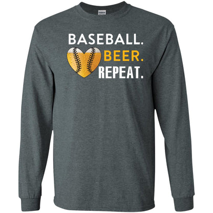 Baseball Lover T-shirt Beer Repeat Dark Heather