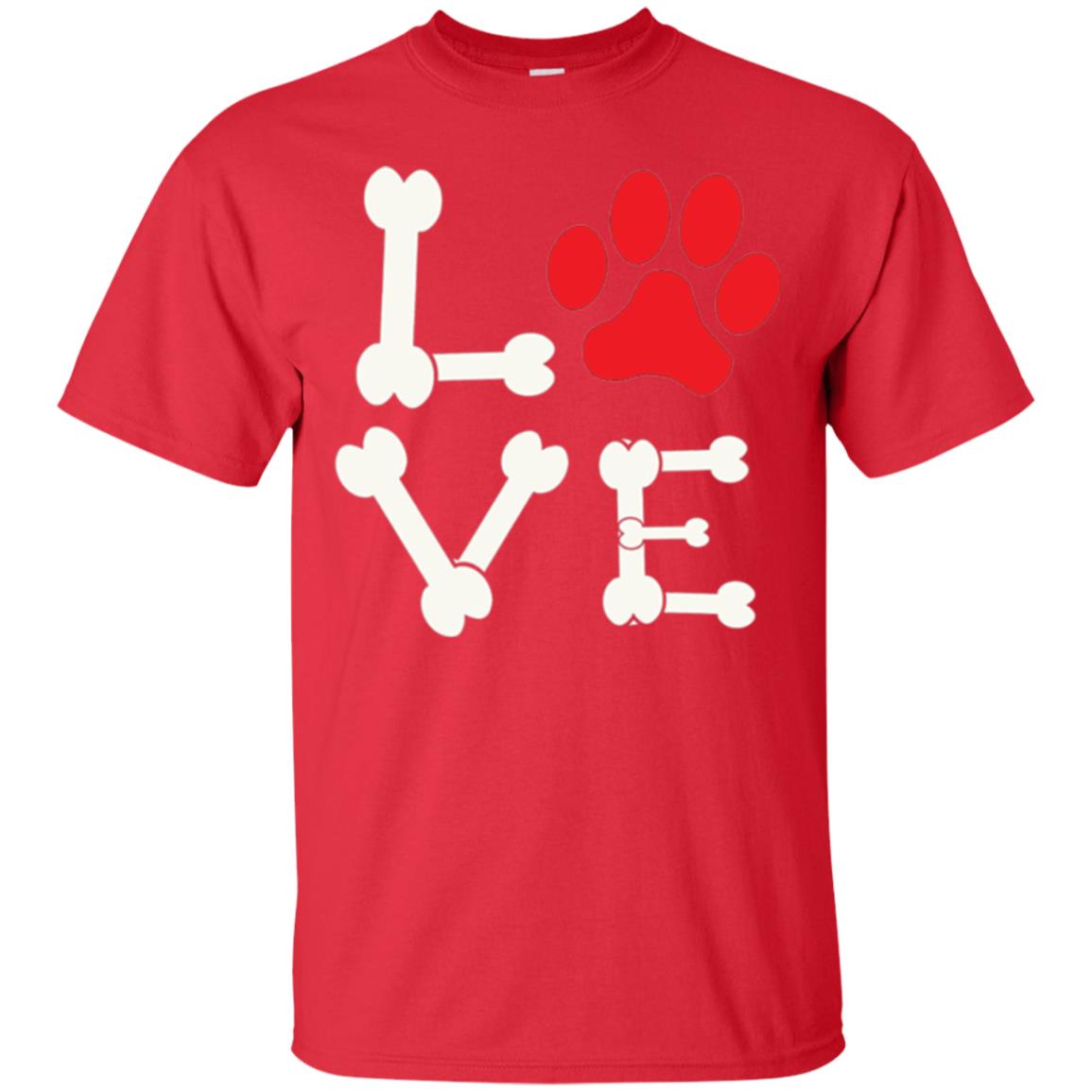 Love My Dog Red Pawprint Dog Bones T-shirt Red