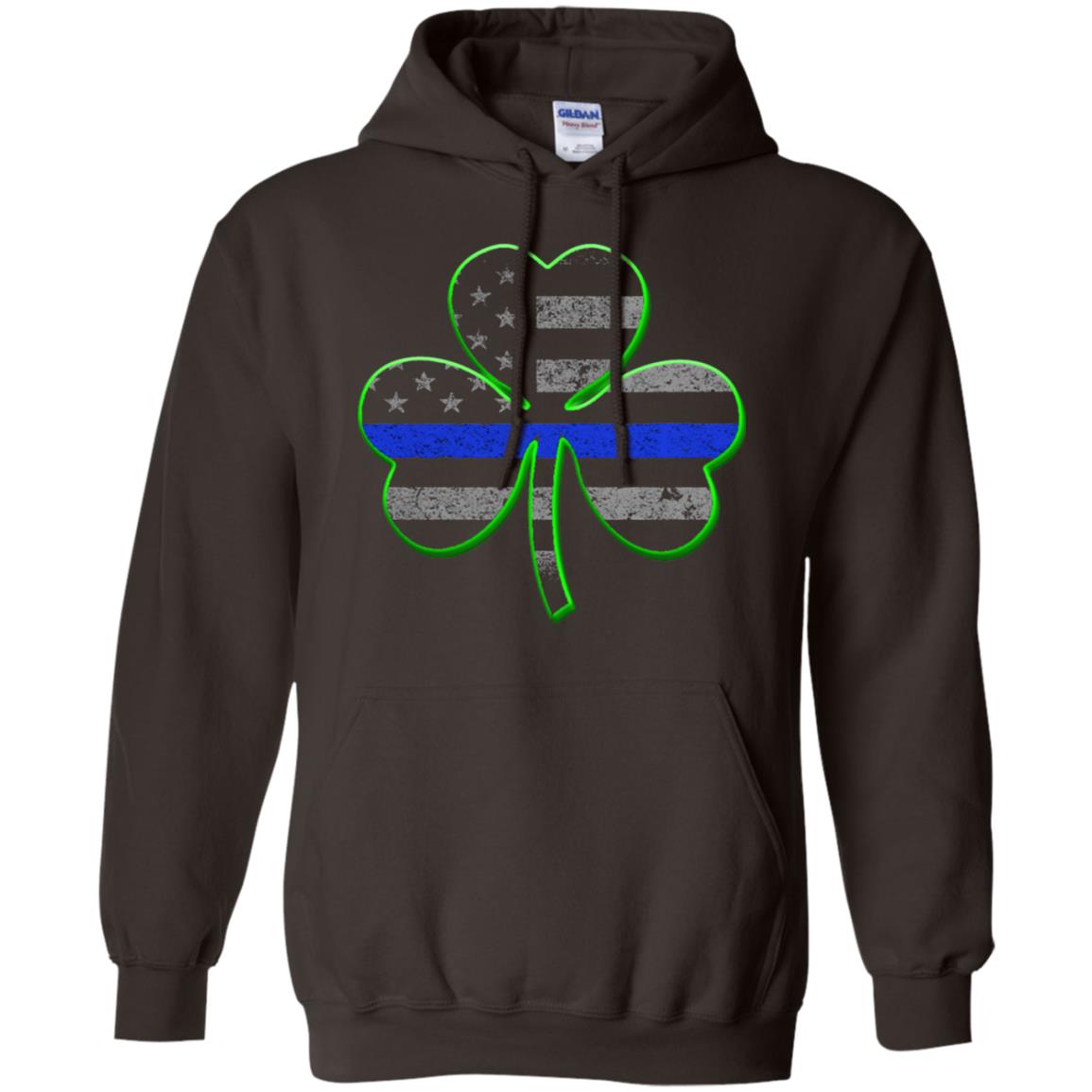 Thin Blue Line St Patrick_s Day Clover T-shirt Dark Chocolate