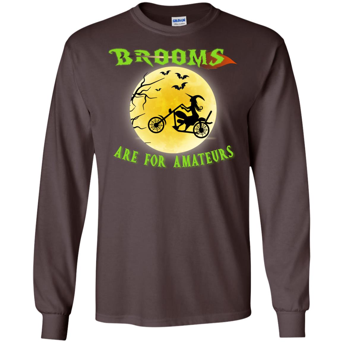 Brooms Are For Amateurs Witches Ride A Motorcycle Funny Halloween Shirt Dark Chocolate