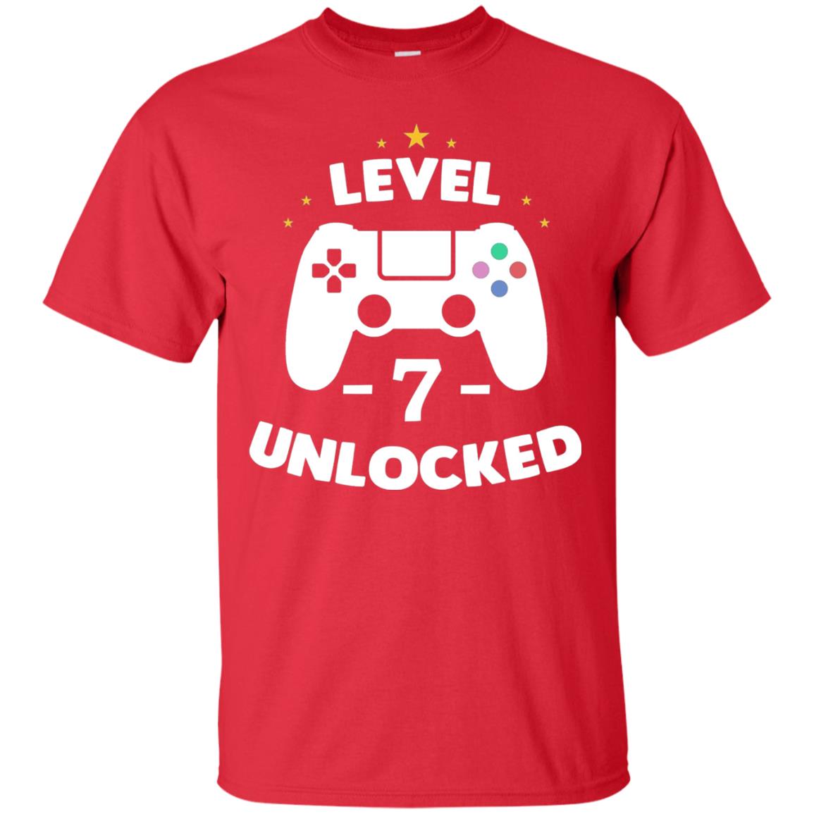 Level 7 Unlocked Gamer Seventh Birthday Party Shirt Red