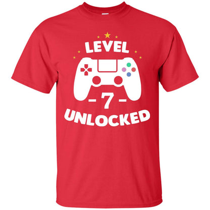 Level 7 Unlocked Gamer Seventh Birthday Party Shirt Red