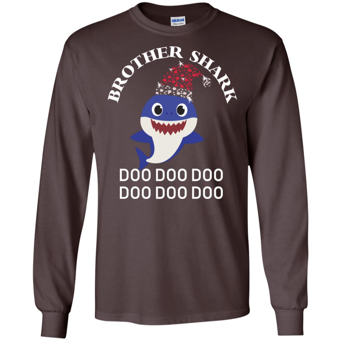 Brother Shark With Santa Claus Hat Merry X-mas Family Shark Gift Shirt Dark Chocolate