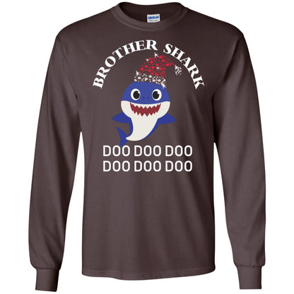 Brother Shark With Santa Claus Hat Merry X-mas Family Shark Gift Shirt Dark Chocolate